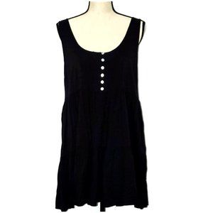 Flowy Tank Dress with Two Tiers of Ruffles and Button Detailing at Bodice.